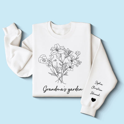 Custom Birth Month Flower Bouquet Grandma Garden Gift Personalized Sleeved Printed Sweatshirt