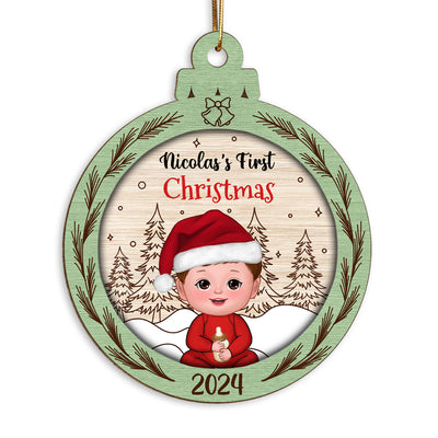 Rustic Baby's First Christmas Personalized Wooden Ornament