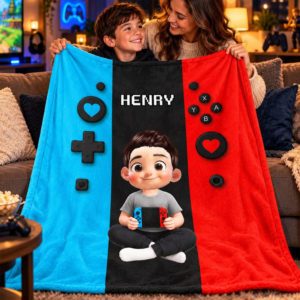 Gamer Player Custom Kid Name - Personalized Fleece Blanket - Christmas Gift For Gamer, Grandson, Son, Granddaughter, Daughter, For Boys, Girls