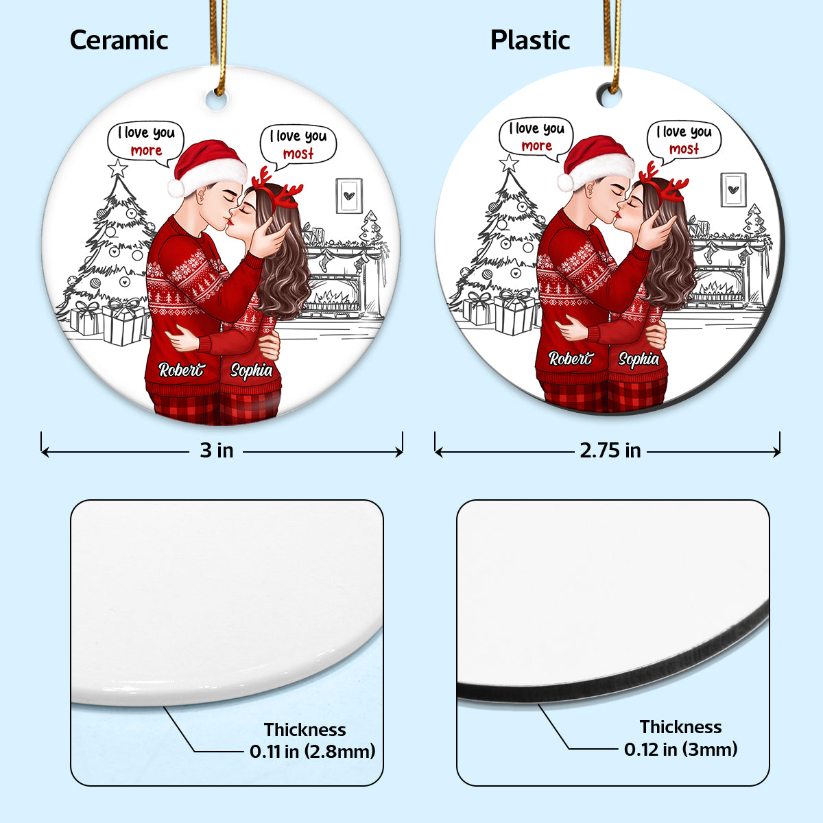 Christmas Outline Romantic Doll Couple Kissing I Love You More Most Personalized Circle Ornament
