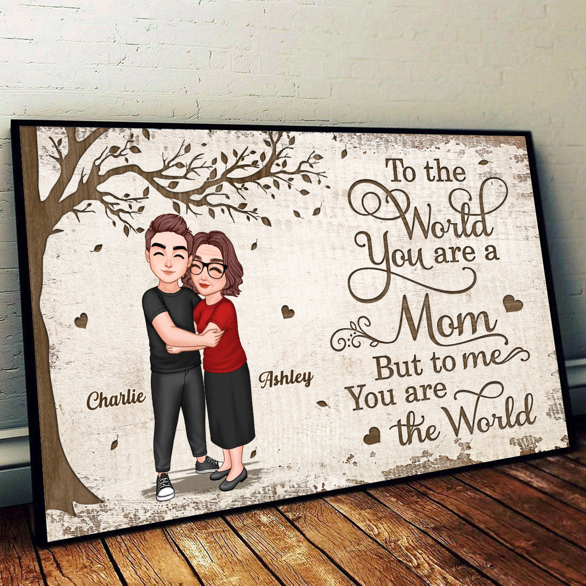Mom Holding Son Daughter Under Tree Personalized Poster, Gift For Mom