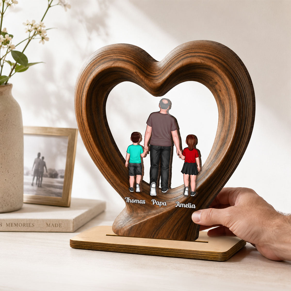 Dad Grandpa Walking With Children - Personalized 2-Layered Wooden Plaque - Father's Day Gift for Husband