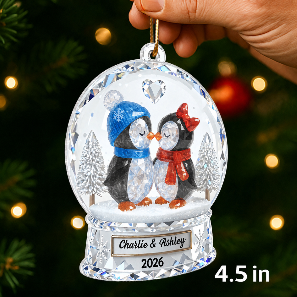 Penguin Couple 3D Crystal Effect - Personalized Acrylic Ornament - Christmas Gift for him, Gift for her