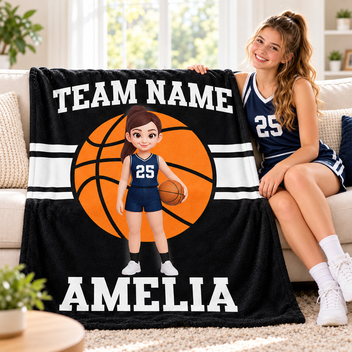 Basketball Girl Boy Player Custom Name And Team Name - Personalized Fleece Blanket - Christmas Gift For Basketball Players, Basketball Lovers, Granddaughter, Daughter, Grandson, Son