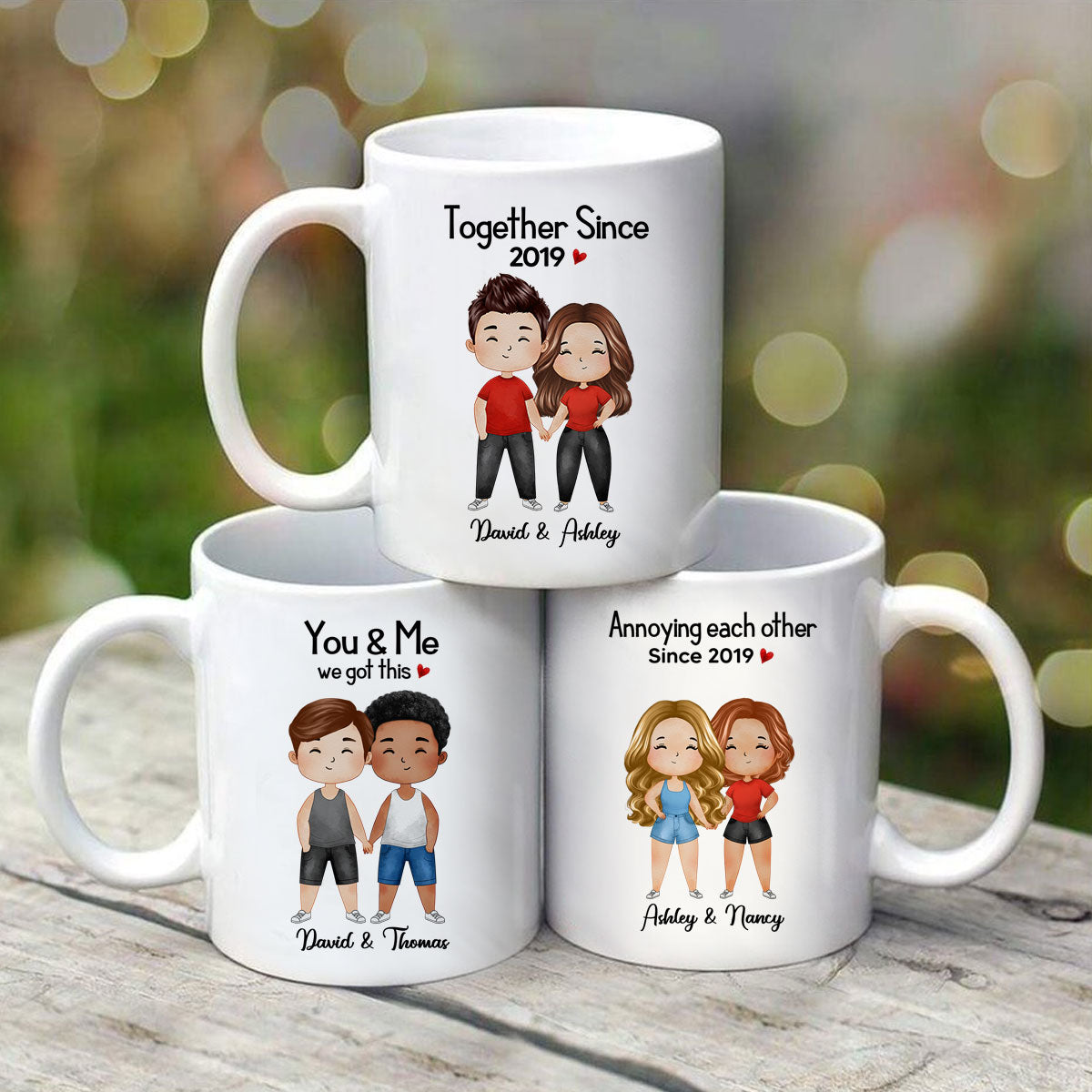Watercolor Chibi Couple Standing Gift For Him For Her Personalized Mug