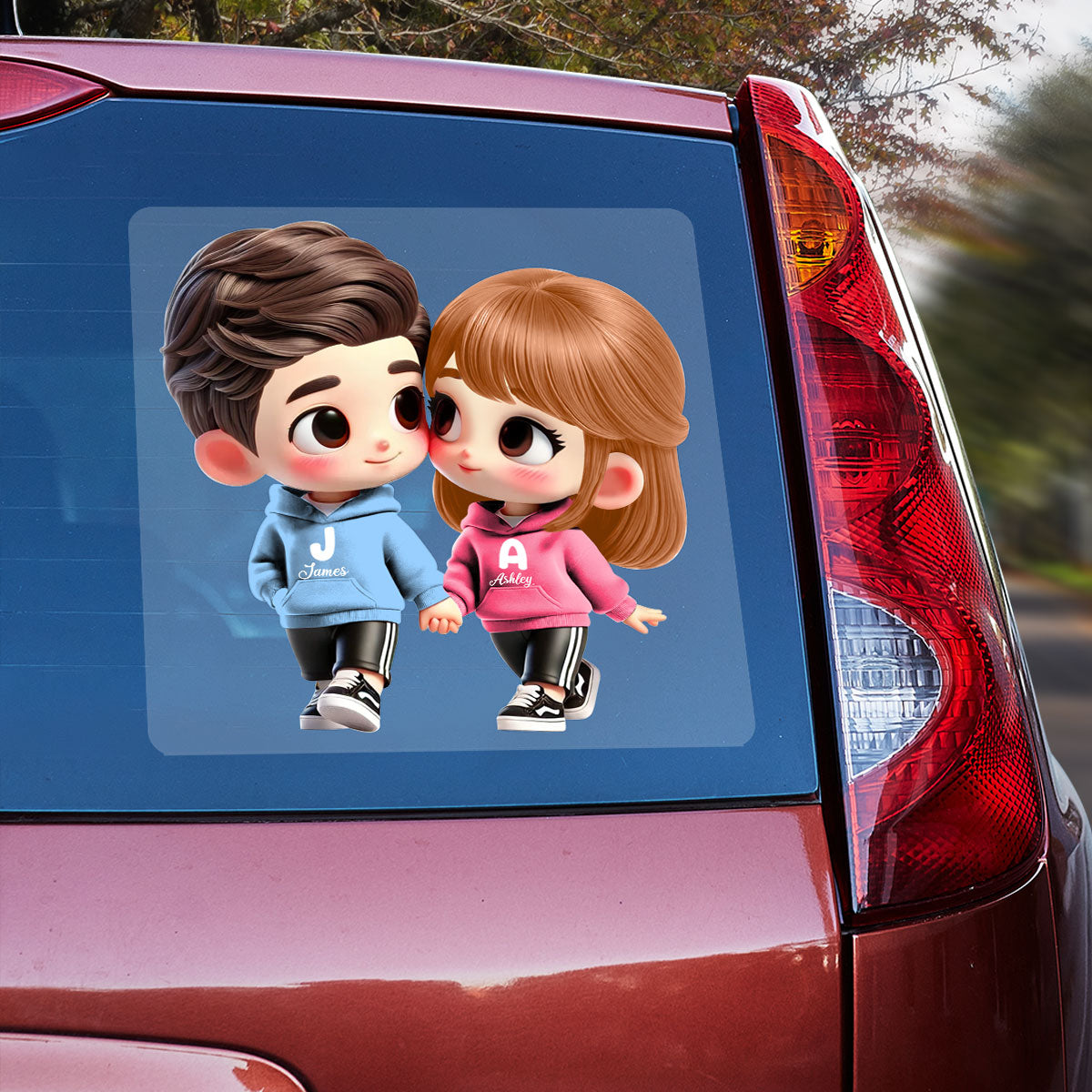 3D Effect Cute Cartoon Couple Holding Hands Personalized Car Decal, Window Sticker, Anniversary &  Gift for him, Gift for her