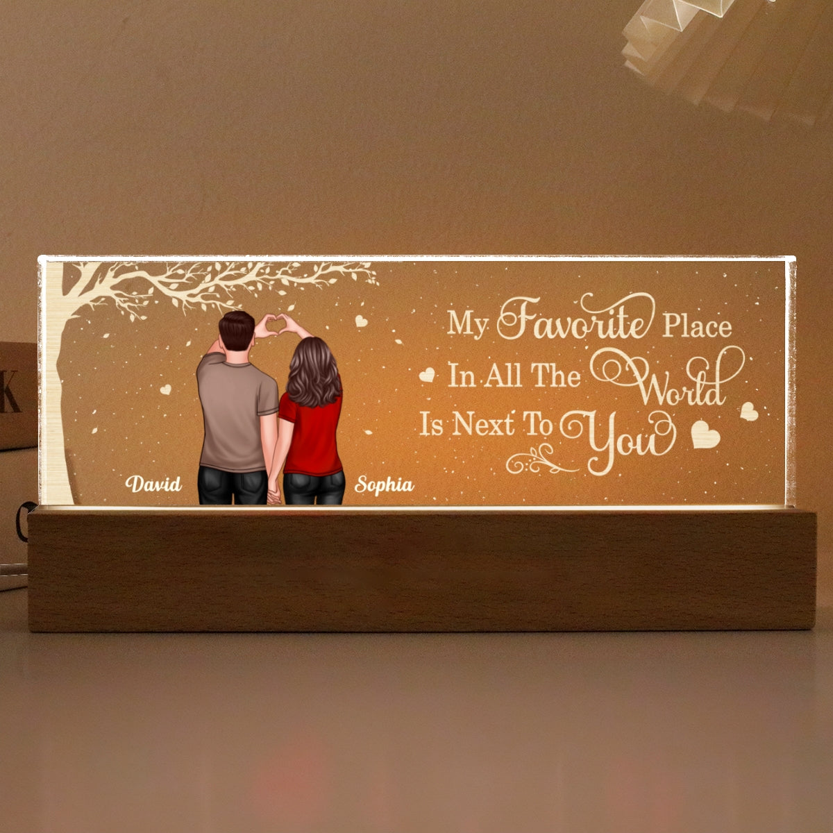 Favorite Place In The World Couple Heart Hands Back View Personalized Acrylic LED Night Light