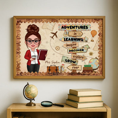 Adventure In Learning Teacher Personalized Poster, Classroom Reading Corner, STEM Corner Decoration