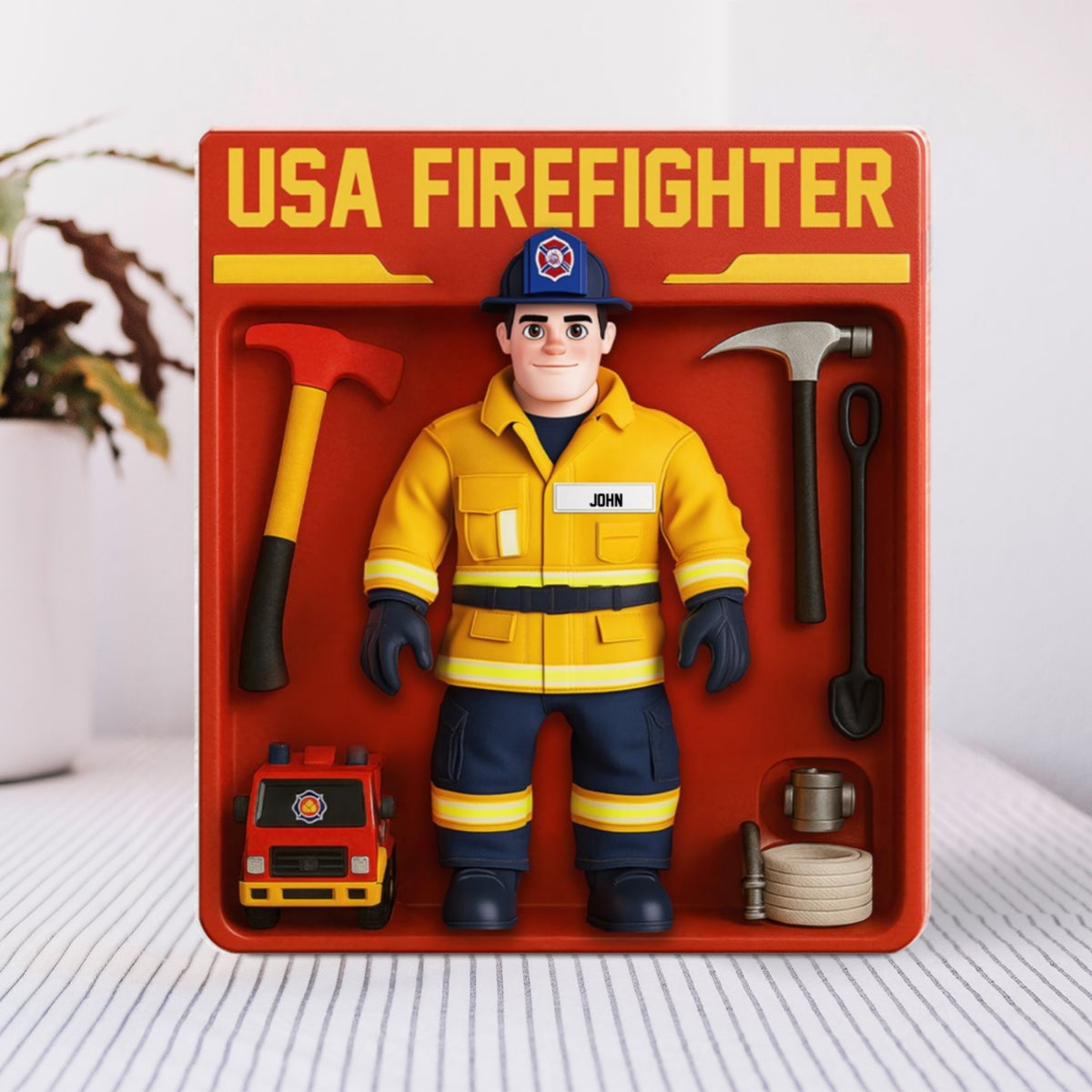 Personalized USA Firefighter Acrylic Plaque Decor, Custom Figure for Firefighters