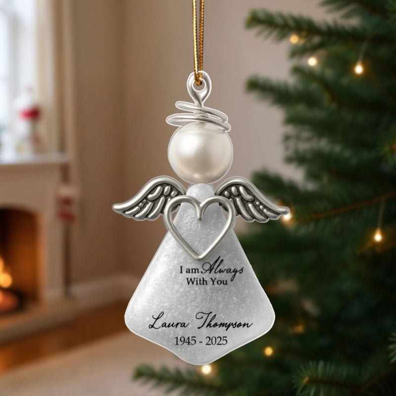 3D Effect Sea Glass Angel, I Am Always with You - Personalized Acrylic Ornament - Heartfelt Memorial Christmas Gift for Loved Ones