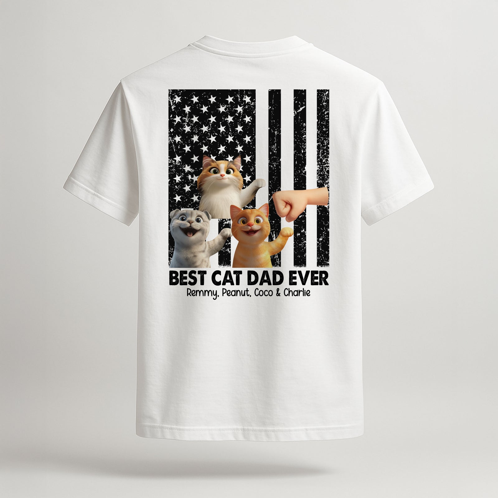 Best Cat Dad Ever Nation Flag Cute Cartoon Cat Personalized Shirt, Father's Day Gift for Cat Dads, Gift for Husband