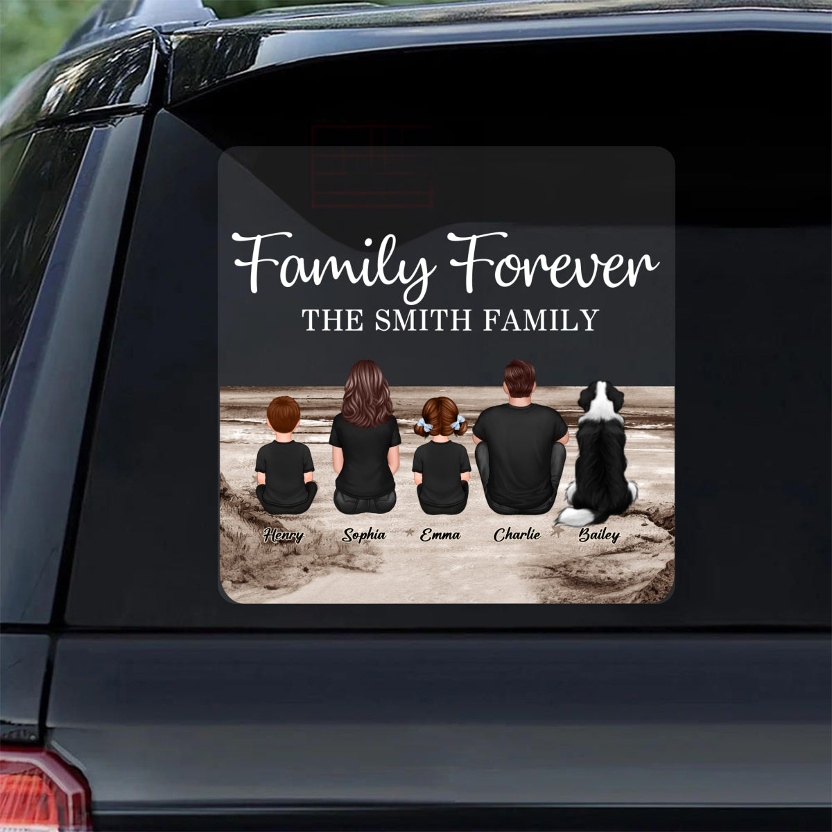 Retro Vintage Family Sitting Beach Landscape Personalized Decal