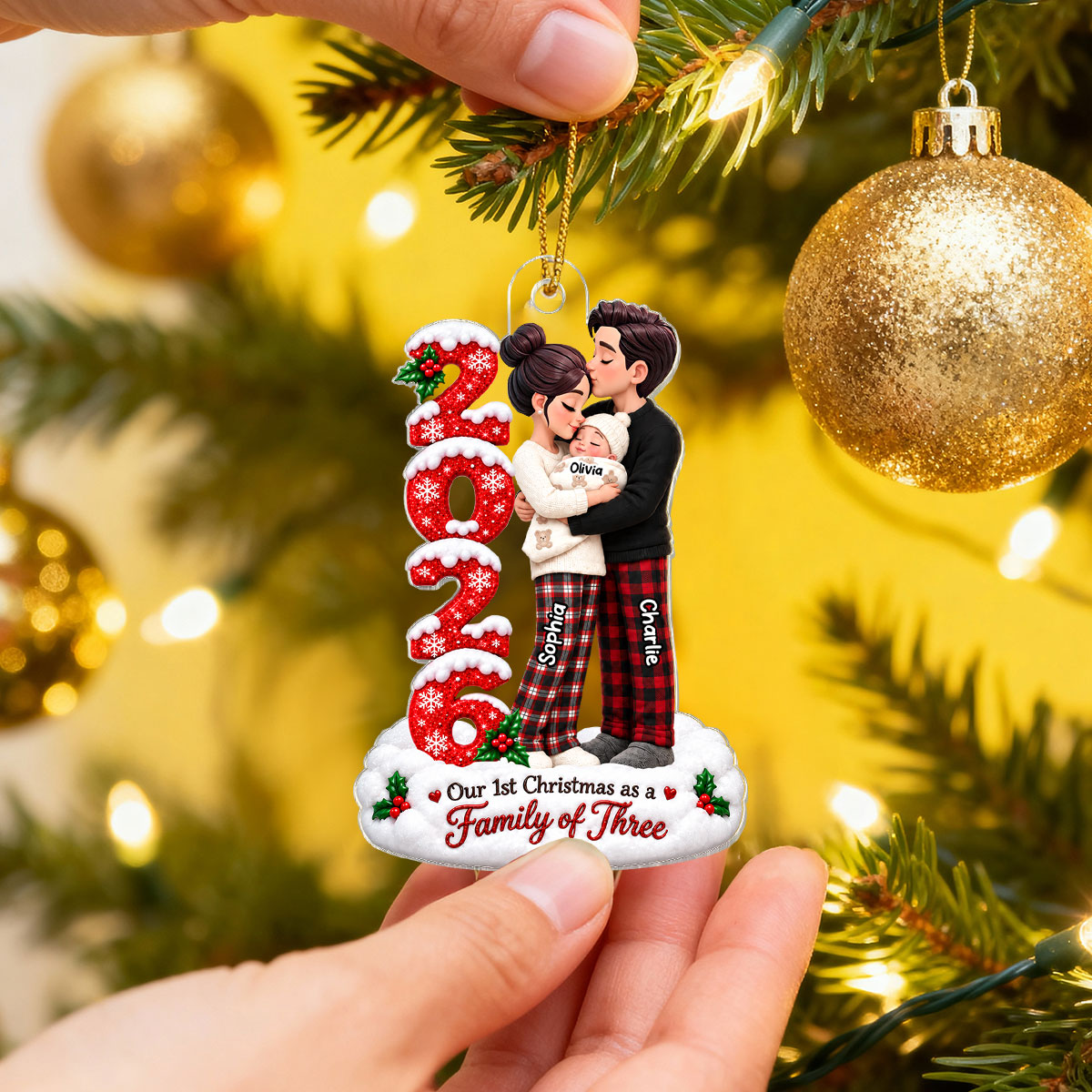 2026 Family of Three - Personalized Acrylic Ornament - Baby's First Christmas Keepsake, Christmas Gift for New Mom, New Dad & First-Time Parents.