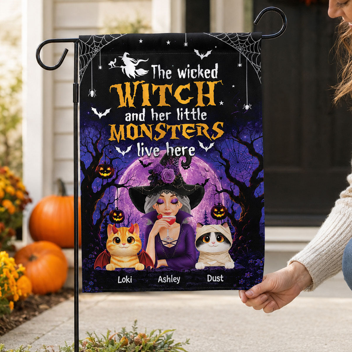 Trending Halloween Theme Cat Mom Witch - Personalized Garden Flag - Halloween Gift For Cat Lovers