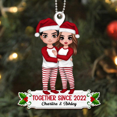 Pajamas Doll Couple Together Since Personalized Wooden Ornament