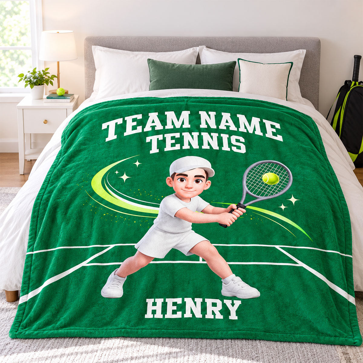 Tennis Boy Girl Custom Name And Team Name - Personalized Fleece Blanket - Christmas Gift For Grandson, Son, Granddaughter, Daughter