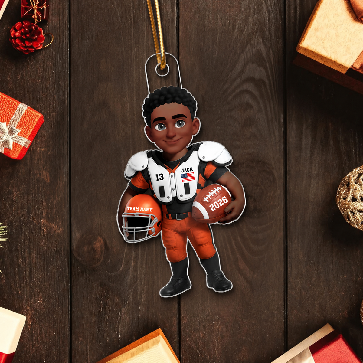 3D Effect Proud American Football Player - Personalized Acrylic Ornament - Gift For Football Lovers, Grandson, Son, Husband
