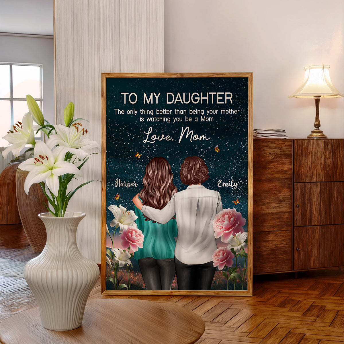 To My Daughter From Mom Happy Mother's Day Birth Flower Beautiful Hill At Night Personalized Poster