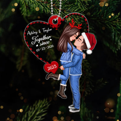 Hugging Couple Together Since Heart Personalized Acrylic Ornament