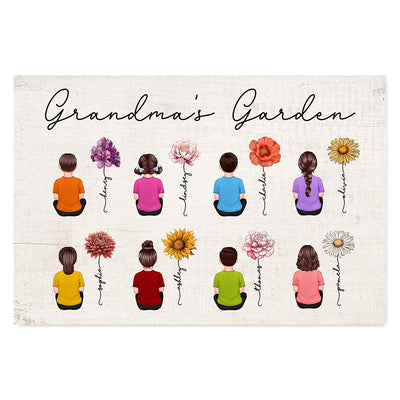 Vintage Flowers Grandma Garden With Grandkids Sitting Personalized Horizontal Poster