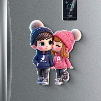 3D Effect Cute Cartoon Couple Walking Personalized Acrylic Fridge Magnet,  Gift for him, Gift For Her