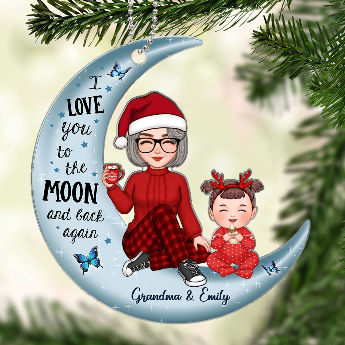Cute Grandma & Grandkid On Moon Christmas Gift - Personalized Acrylic Ornament - Christmas Gift