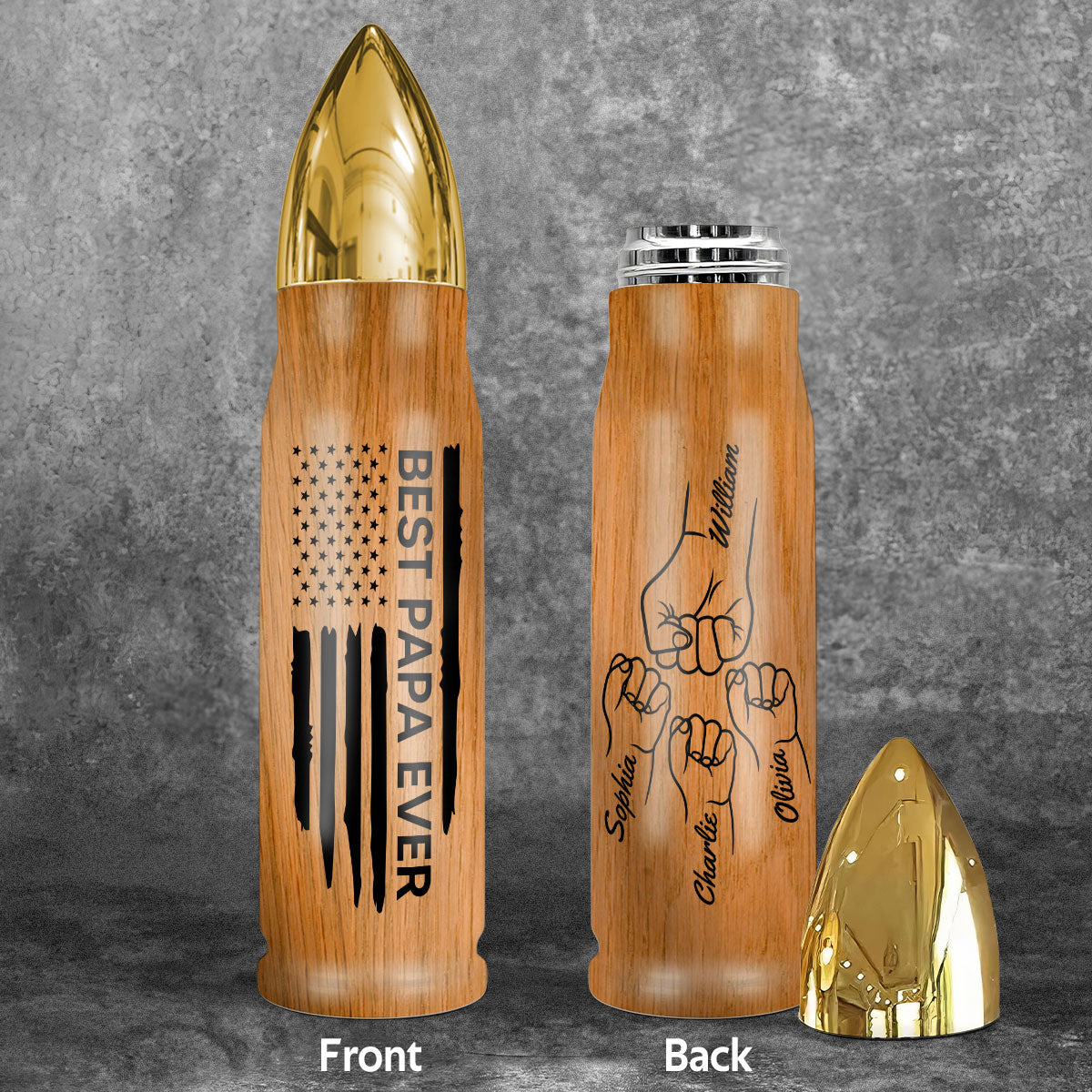 Best Dad Ever Fist Bump Outline Nation Flag Gift For Husband, Personalized Bullet Tumbler