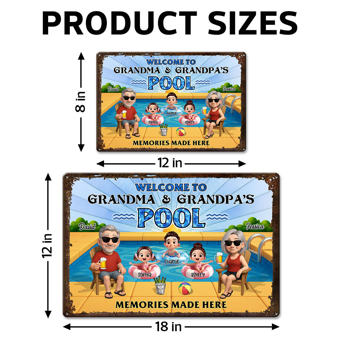 Grandparents Sitting with Grandkids Personalized Metal Sign, Grandparents Hosting Grandkids Summer Swimming Pool Sign