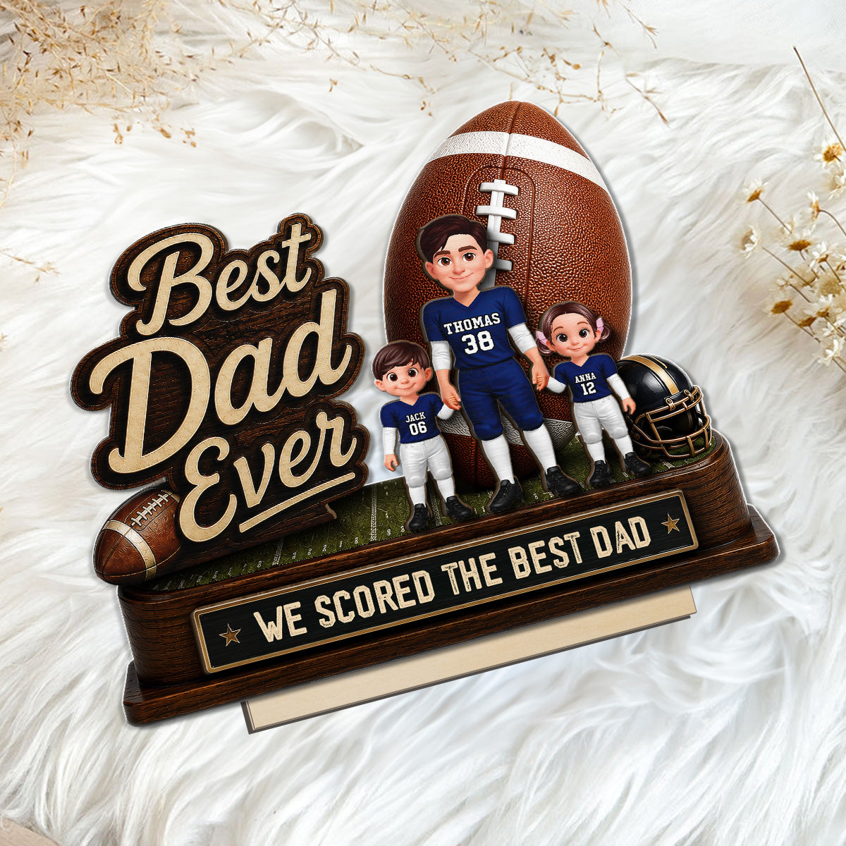 We Scored The Best Dad American Football Dad & Kids - Personalized 2-Layered Wooden Plaque - Father's Day Gift For American Football Dad