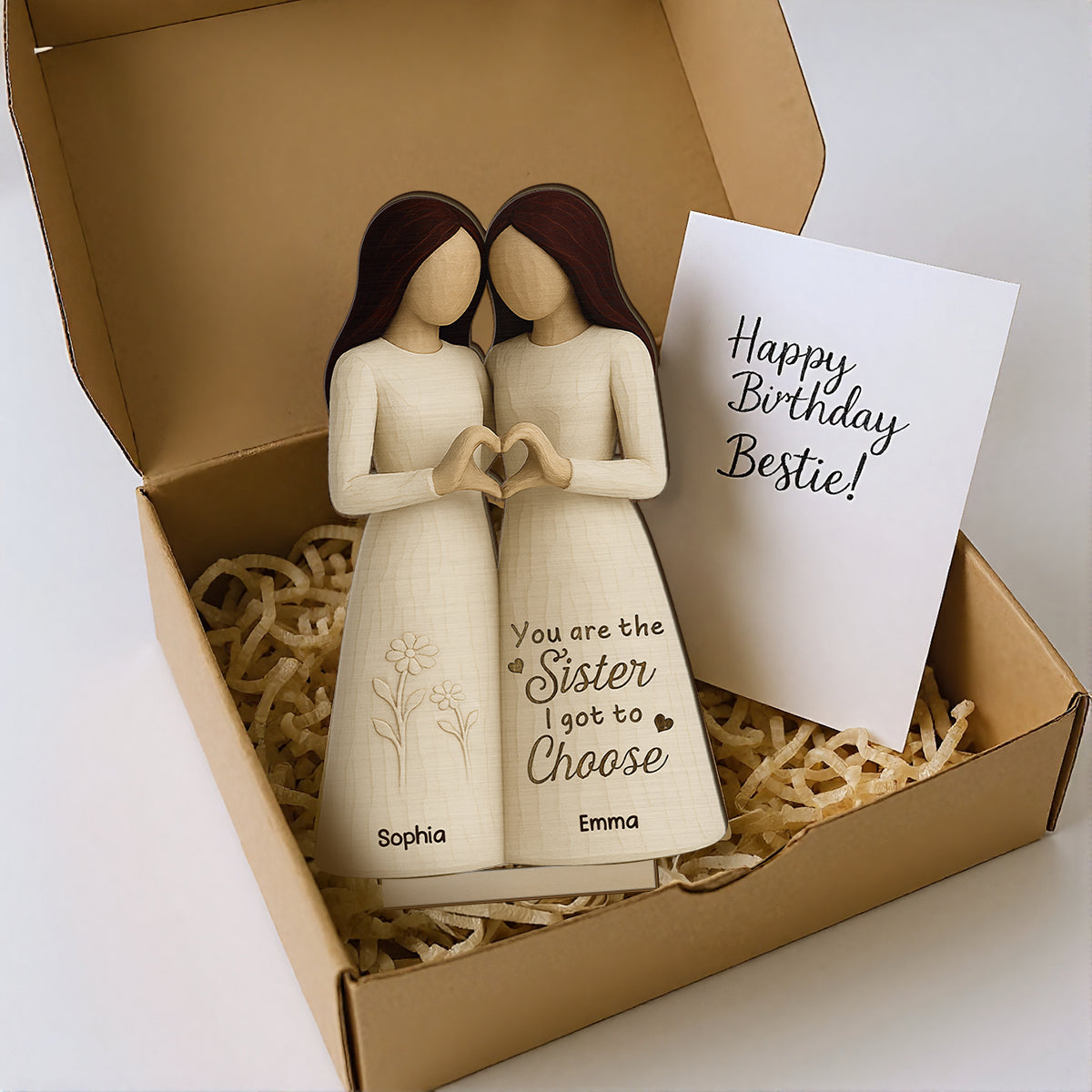 Besties Heart Hands 3D Effect Personalized Standing Wooden Plaque, Birthday Gift Friendship Gift for Besties, Best Friends