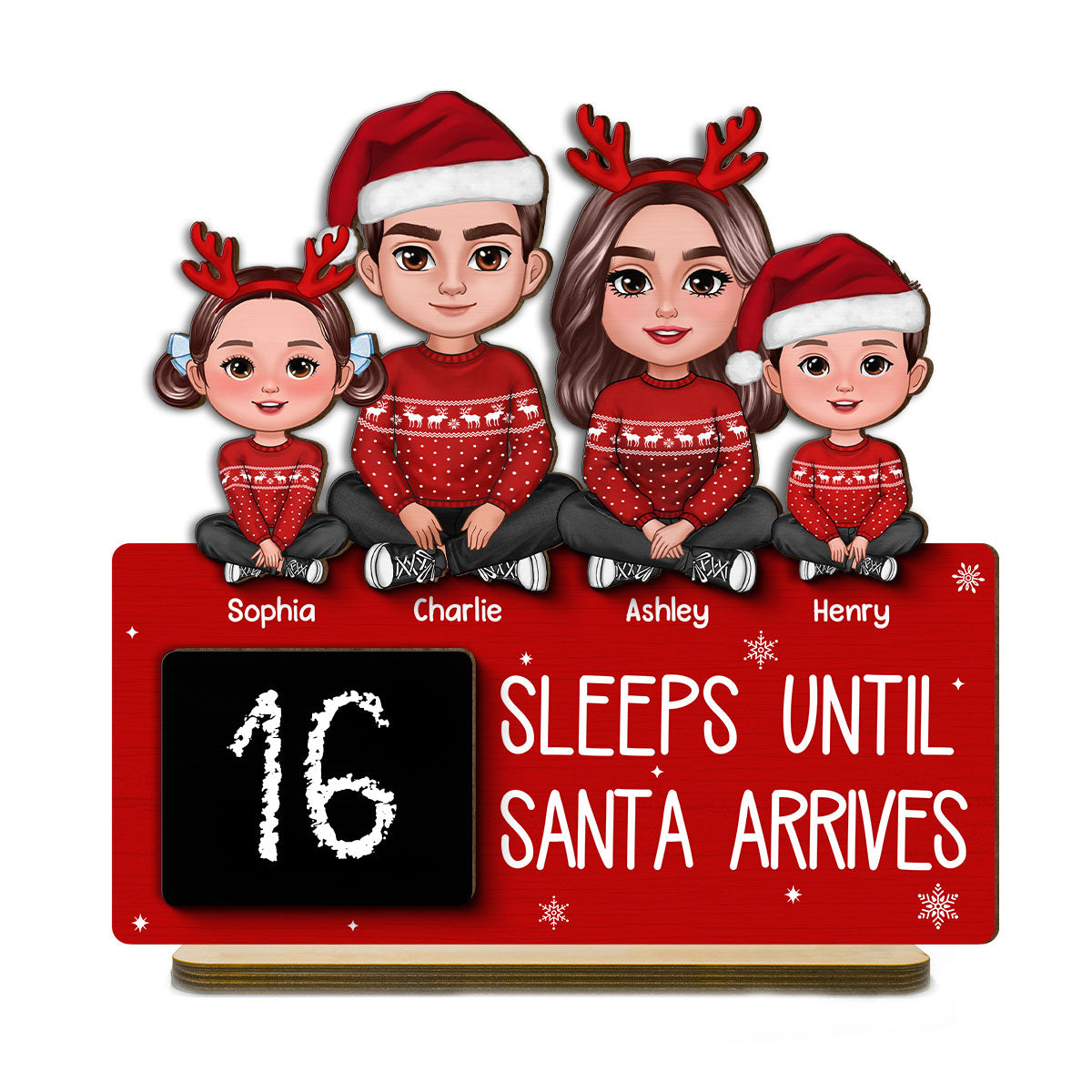 Sleeps Until Santa Arrives Family Christmas Decor Personalized 2-Layer Standing Wooden Plaque