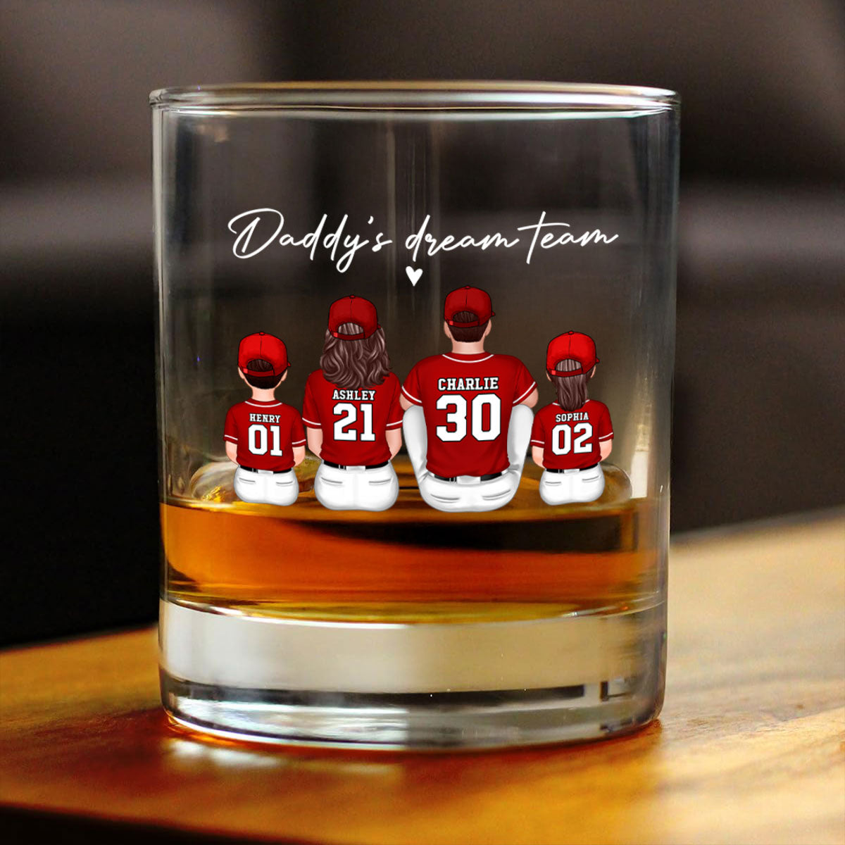 Baseball Daddy's Dream Team Personalized Wine Glass, Father's Day Gift for Dad, Gift for Husband