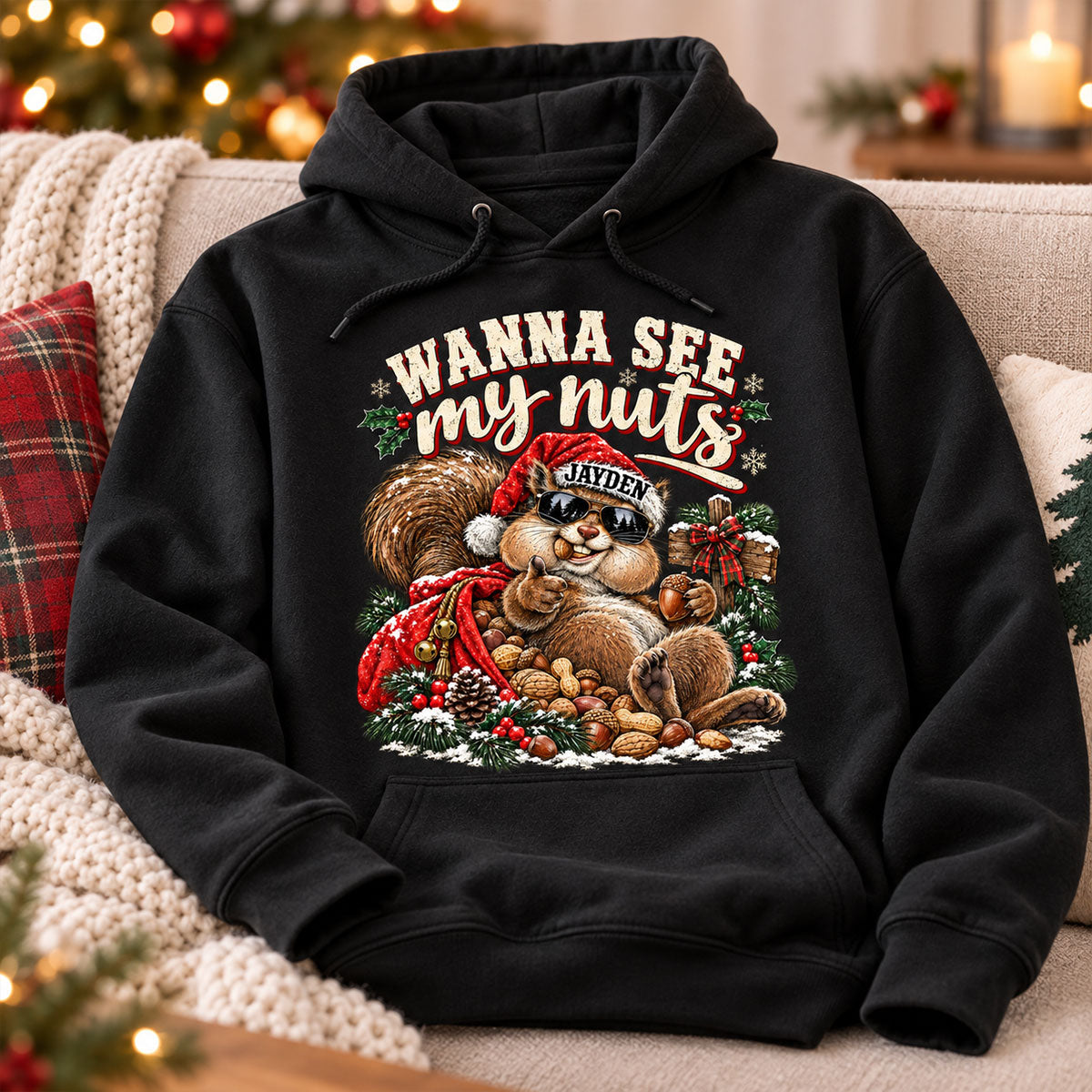Wanna See My Nuts Funny Christmas Theme - Personalized Shirt - Funny Christmas Gift For Him, Adult Humor, Ugly Christmas Sweater