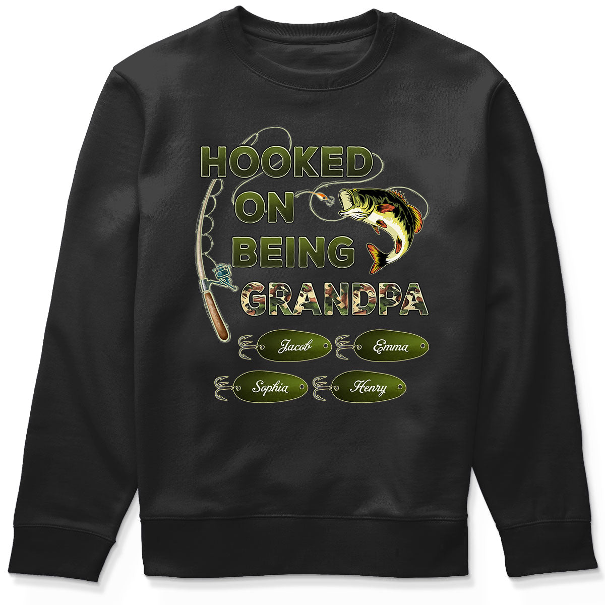 Hooked On Being Grandpa Papa Fishing Camouflage Personalized Dark Color Shirt, Father's Day Gift For Grandpa, Dad, Husband