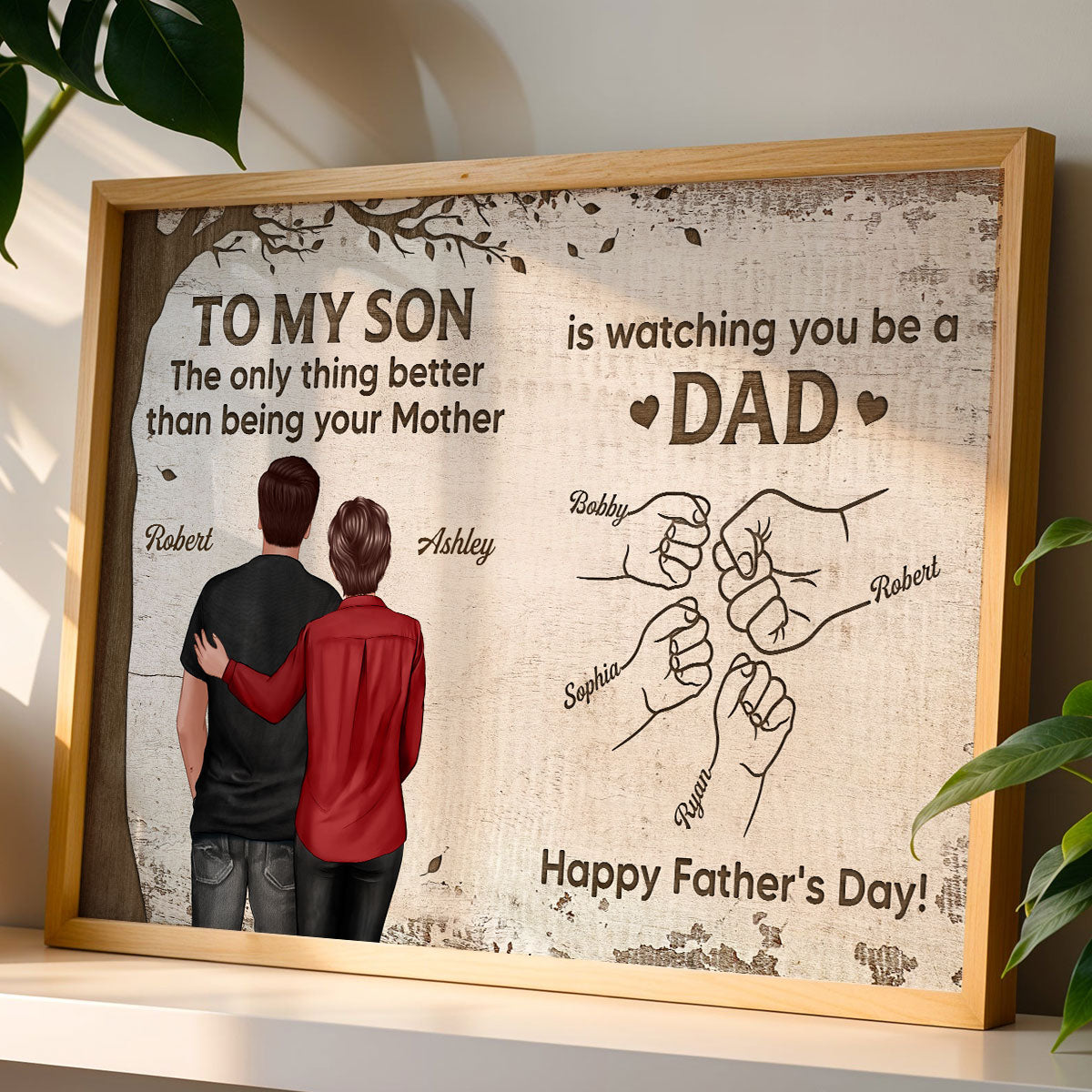 From Mom Dad To Son Watching You Be A Dad Fist Bumps Under Tree Personalized Poster, Gift For Son