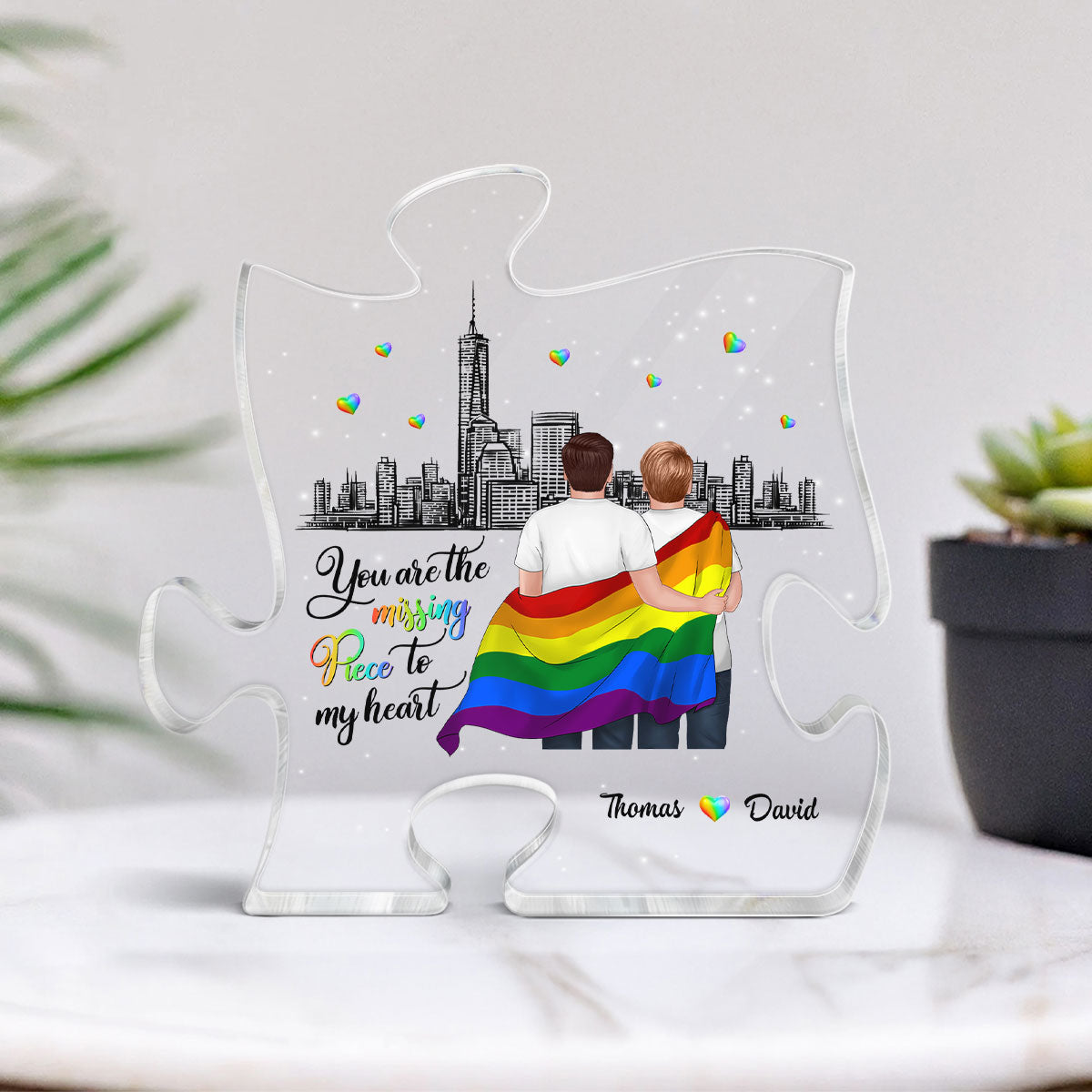 Pride Month LGBT Couple You Are My Missing Piece Personalized Puzzle Acrylic Block Plaque