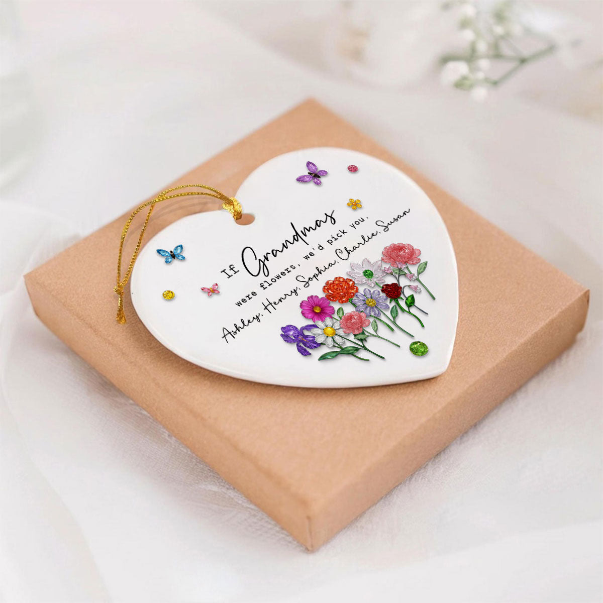 If Grandmas Were Flowers, I'd Pick You Custom Birth Month Flower - Personalized Ceramic Ornament - Heartfelt & Thoughtful Christmas Gift for Grandma