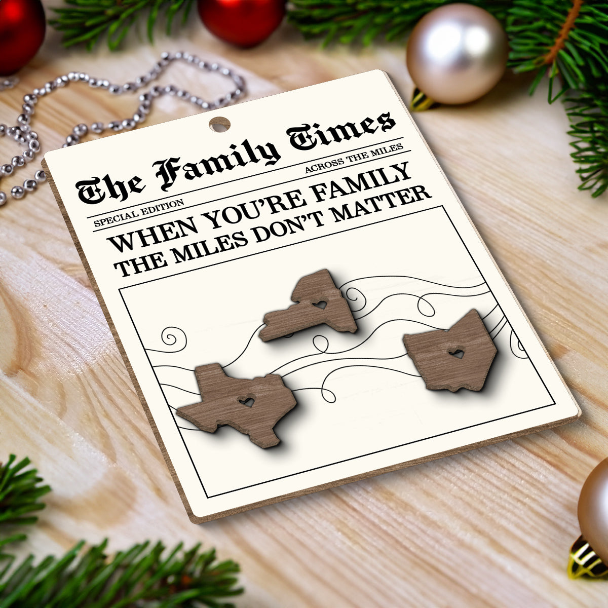 The Family Times Long Distance - Personalized Wooden Ornament - Togetherness Heartfelt Christmas Gift for Family