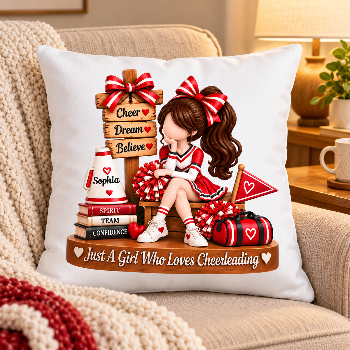 Just a Girl Who Loves Cheerleading - Personalized Pillow - Christmas Gift for Daughter, Granddaughter