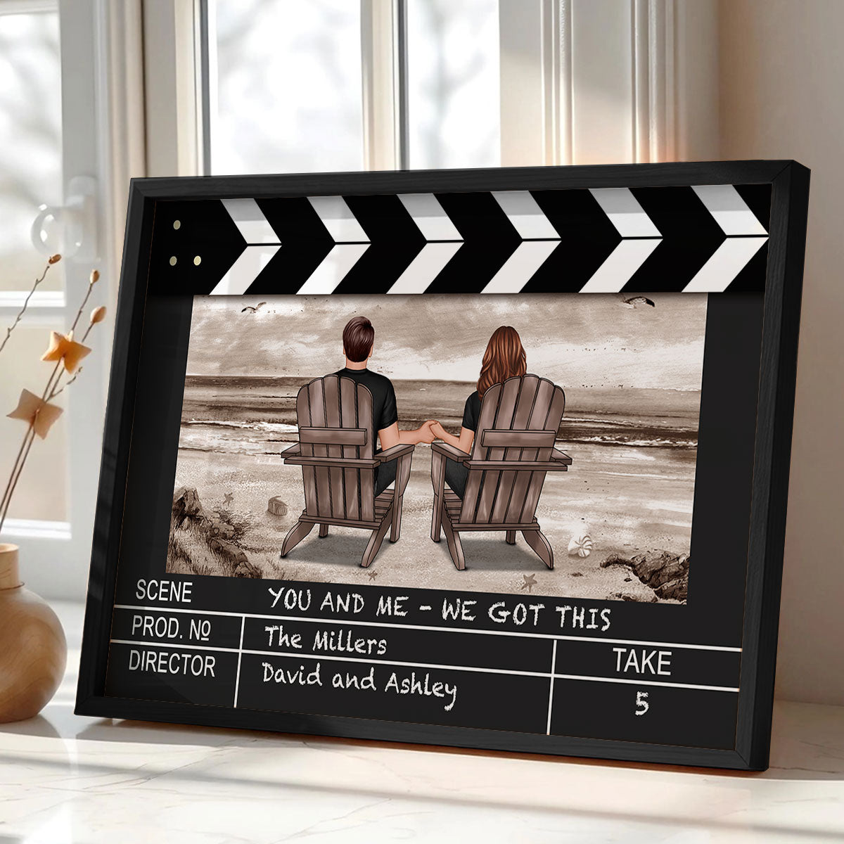 Couple At Beach Scene Home Decor Film Clapper Board Style Personalized Poster