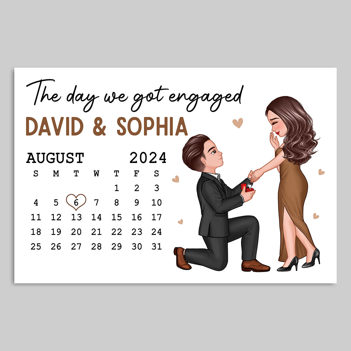 He Asked She Said Yes Engagement Date Keepsake for Couples Personalized Poster