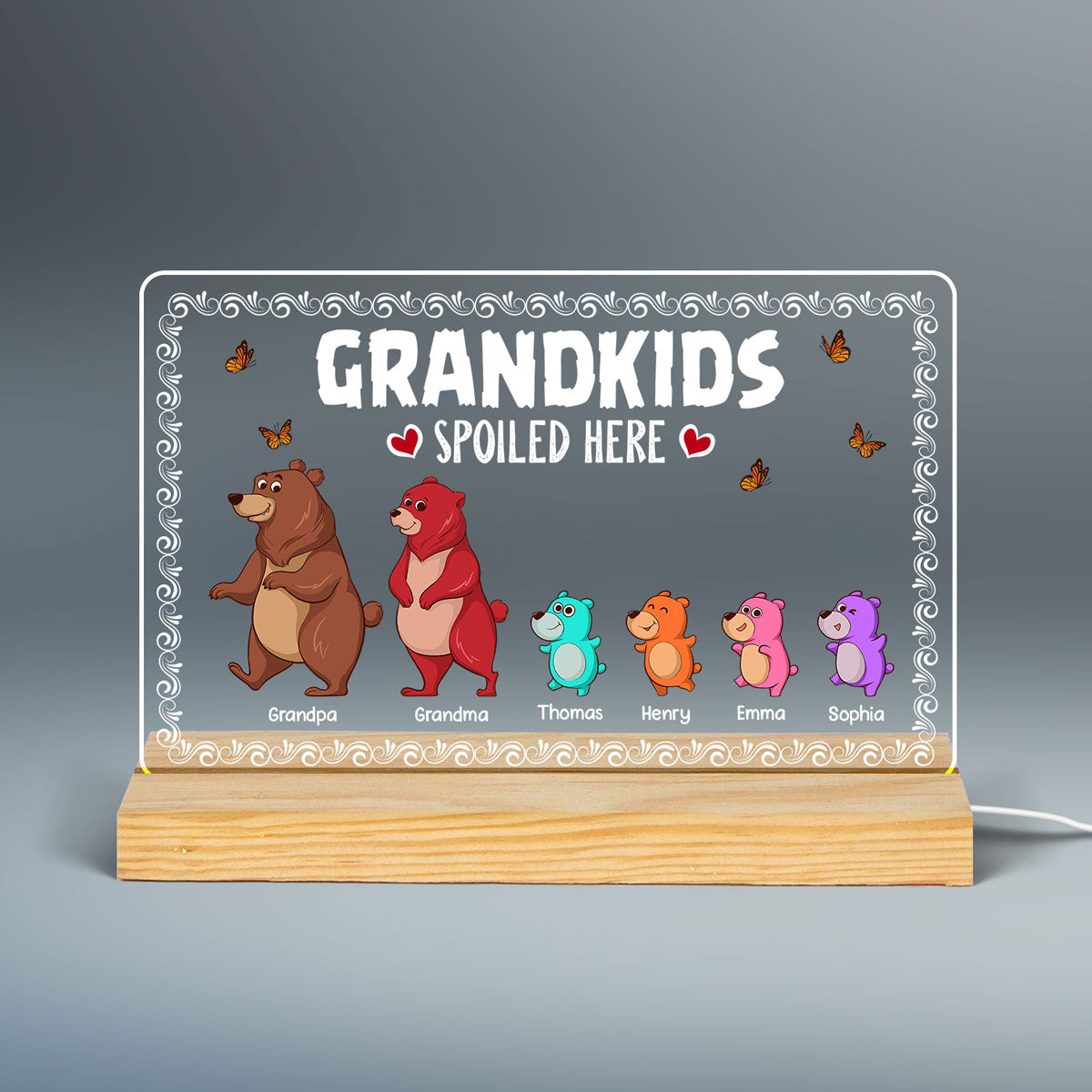 Bear Grandparents Grandkids Spoiled Here Personalized Custom Shape LED