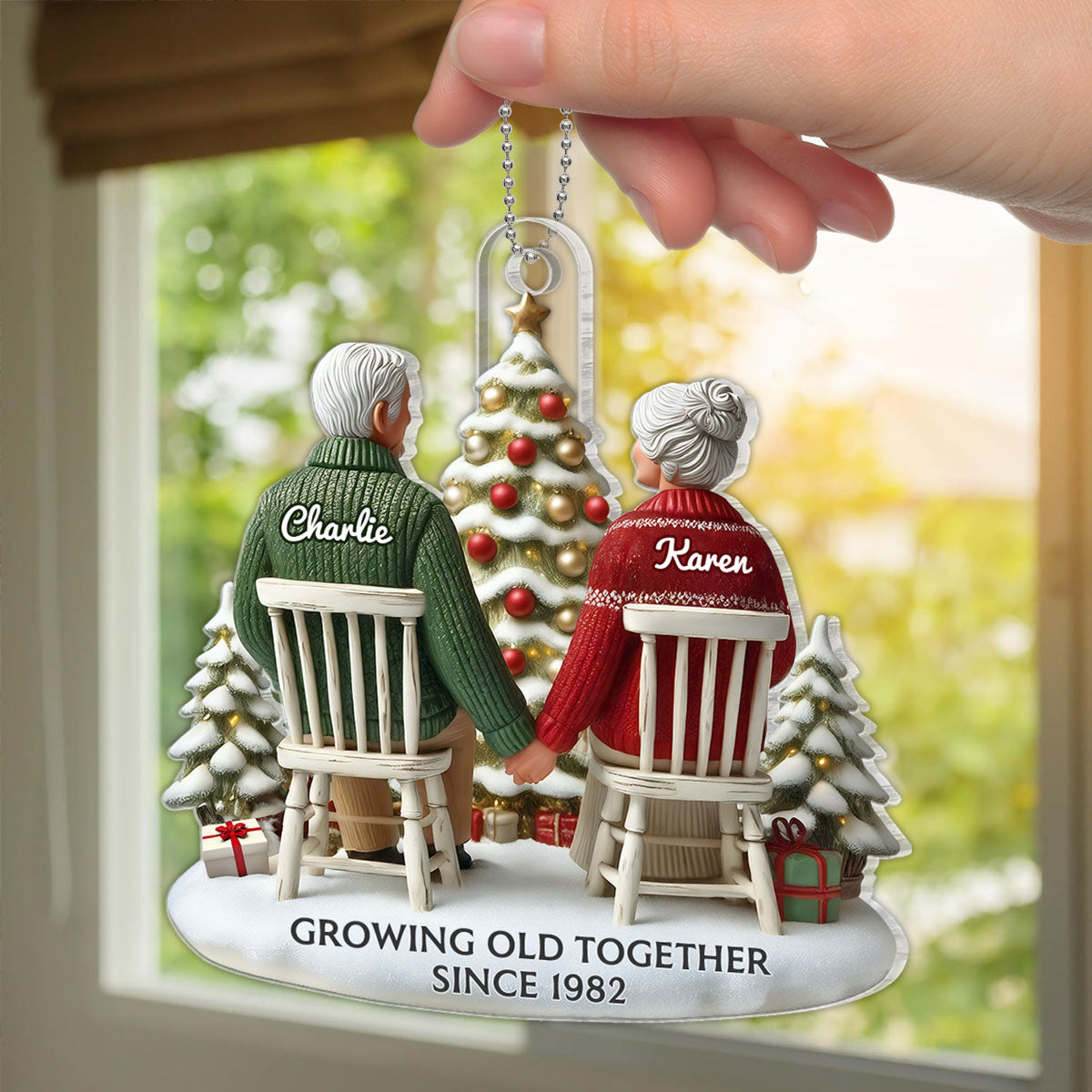3D Effect Couple Growing Old Together - Personalized Acrylic Ornament - Anniversary Gift For Him, Gift For Her