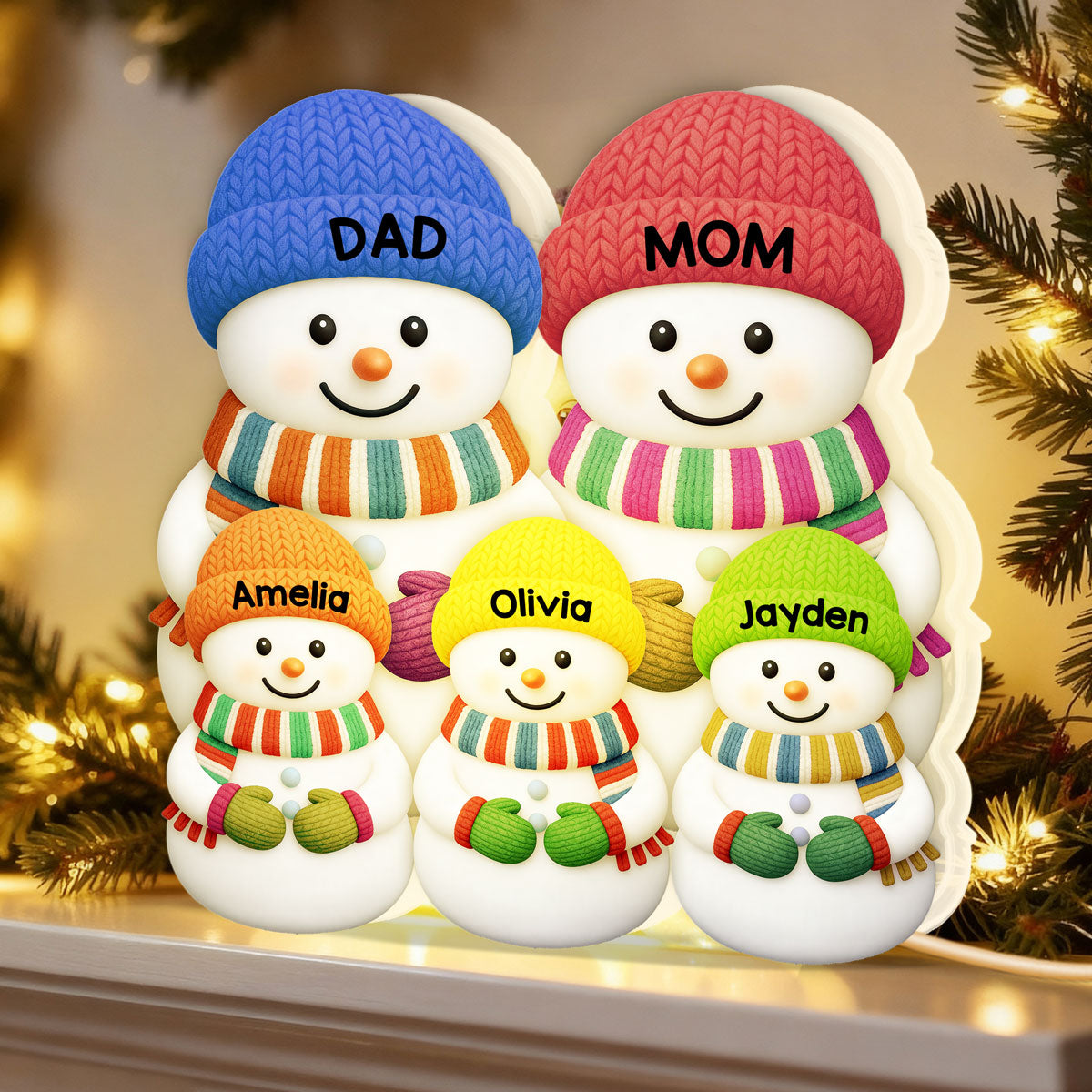 Christmas Cozy Vibe Family Dad Mom And Kids Snowman Together - Personalized Light Box - Christmas Decoration For Family
