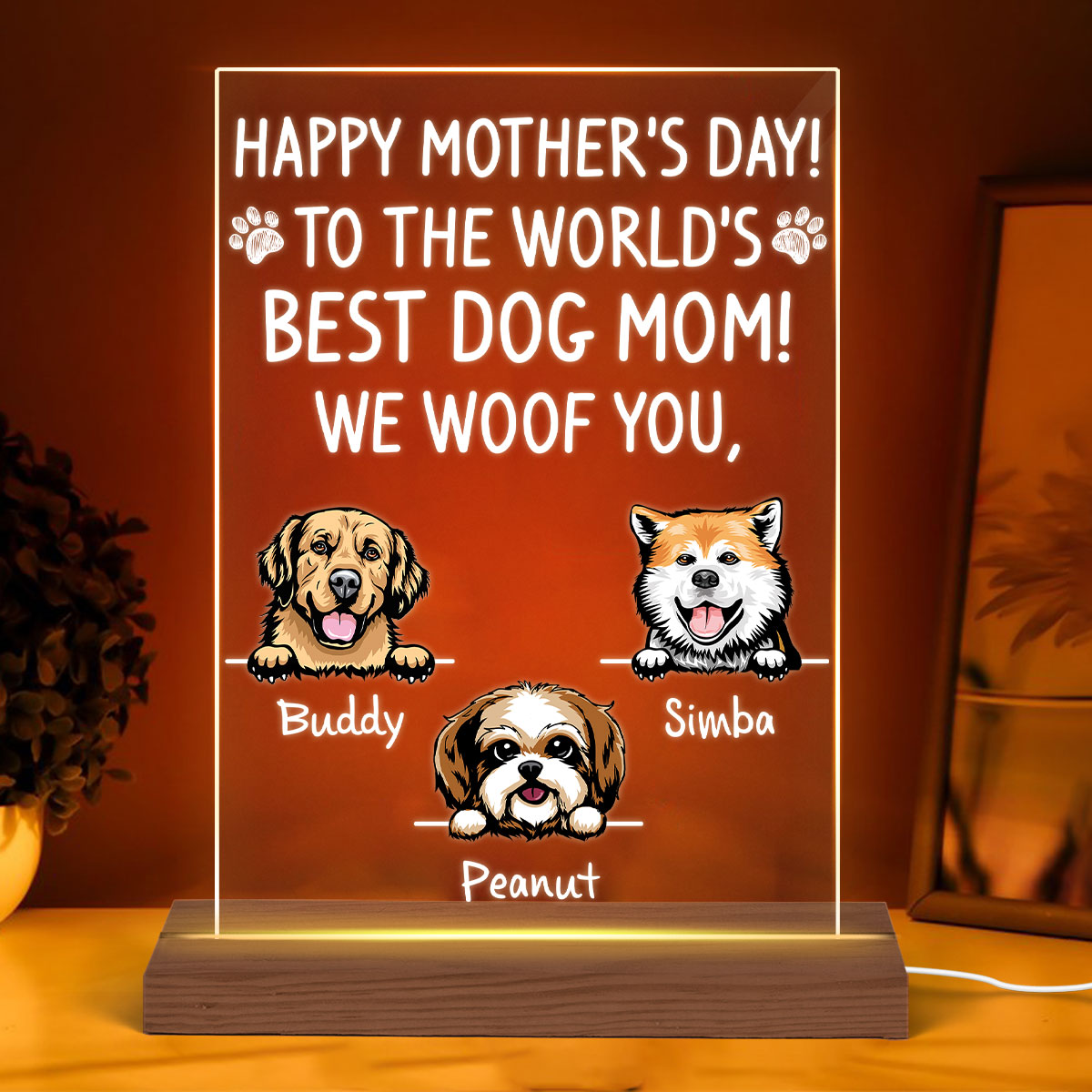 Happy Mother‘s Day Best Dog Mom Personalized Rectangle LED Night Light
