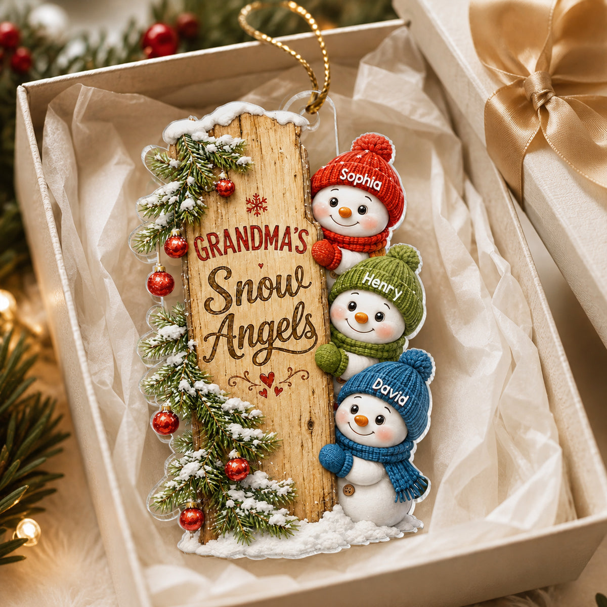 Grandma's Snow Angels - Personalized Acrylic Ornament - Christmas Gift for Grandma
