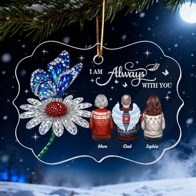 3D Crystal Effect Daisy Butterfly Always With You Family Memorial - Personalized Acrylic Ornament - Remembrance Gift, Sympathy Gift