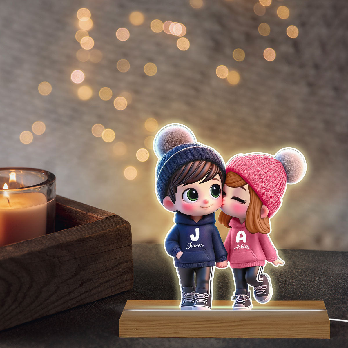 3D Effect Cute Cartoon Couple Walking Personalized Custom Shaped LED Night Light,  Gift for Him, Gift for Her
