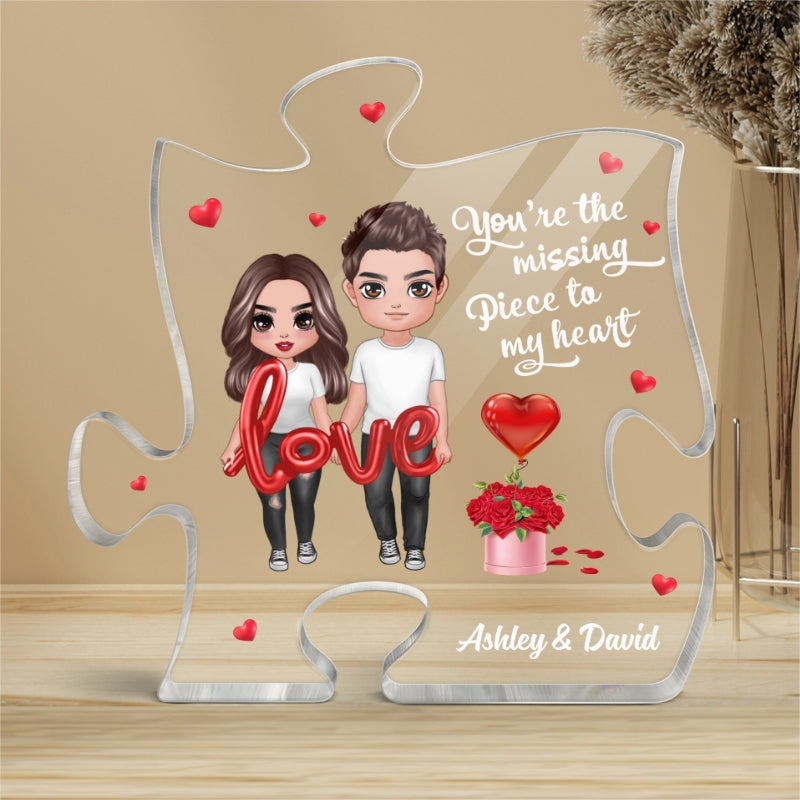Doll Couple Love Balloon Personalized Acrylic Puzzle Plaque - Gift For Him For HerLight