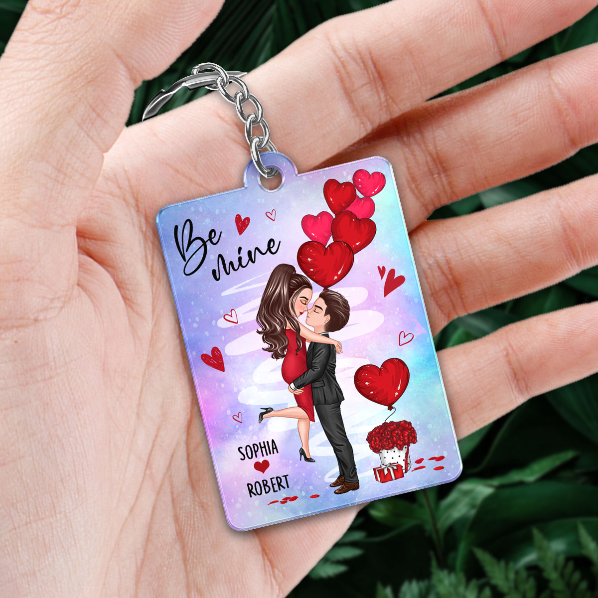Be Mine Doll Couple Hugging Kissing Favorite Song QR Code Personalized Acrylic Keychain